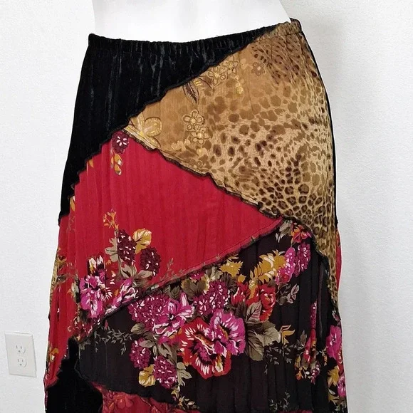 Koret Velvet Whimsy Goth Animal Print Floral Romantic Goth Maxi Witchy Skirt S/P - Picture 7 of 13